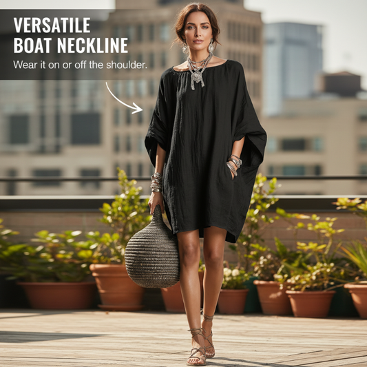 🌿Cotton And Linen Oversized Batwing Sleeve Dress