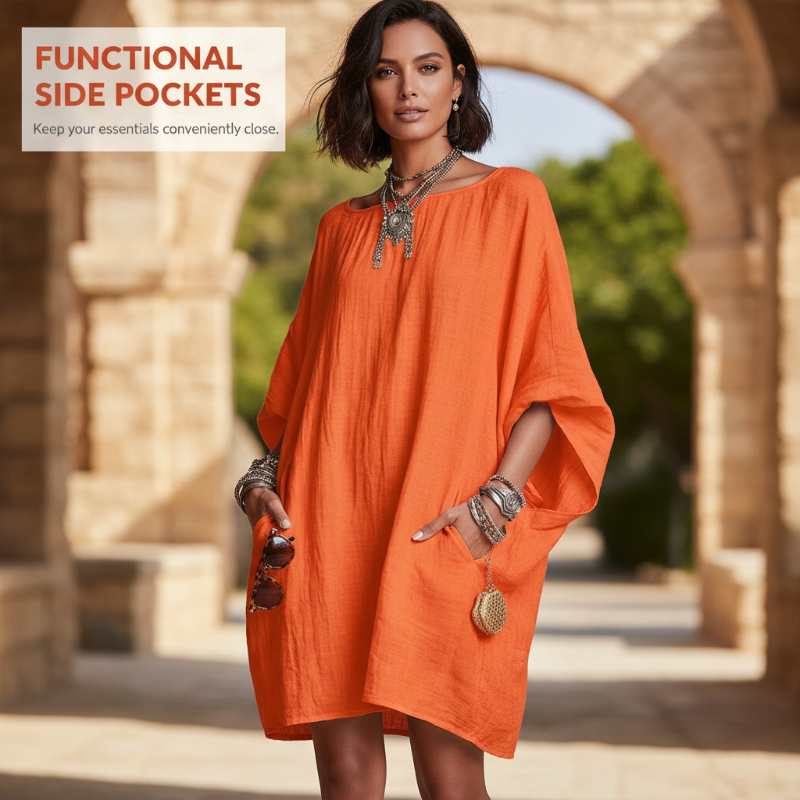🌿Cotton And Linen Oversized Batwing Sleeve Dress