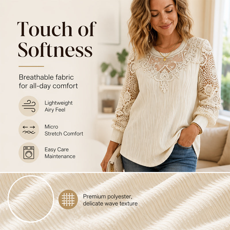 Must-Have🔥Lightweight Lace Patchwork Top – Soft Drape & Feminine Detail for Everyday Chic