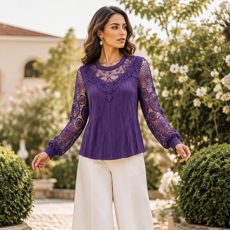 Must-Have🔥Lightweight Lace Patchwork Top – Soft Drape & Feminine Detail for Everyday Chic