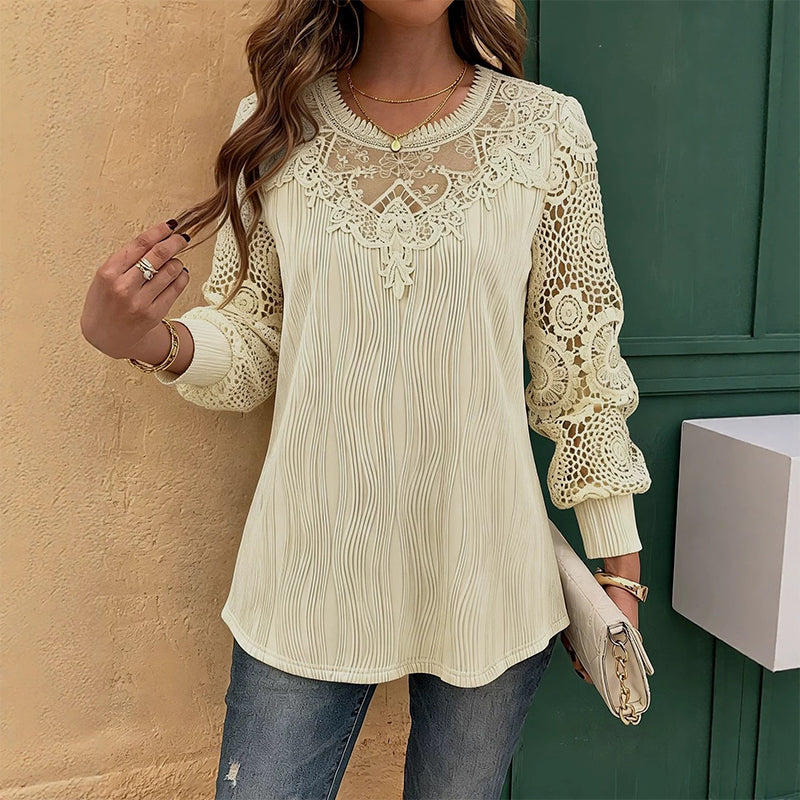 Must-Have🔥Lightweight Lace Patchwork Top – Soft Drape & Feminine Detail for Everyday Chic