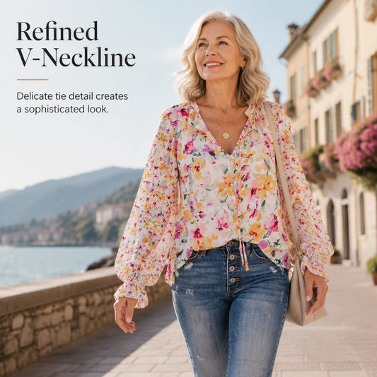 Women's Summer Floral Print V-Neck T-Shirt