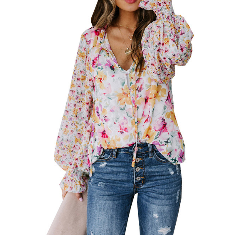 Women's Summer Floral Print V-Neck T-Shirt
