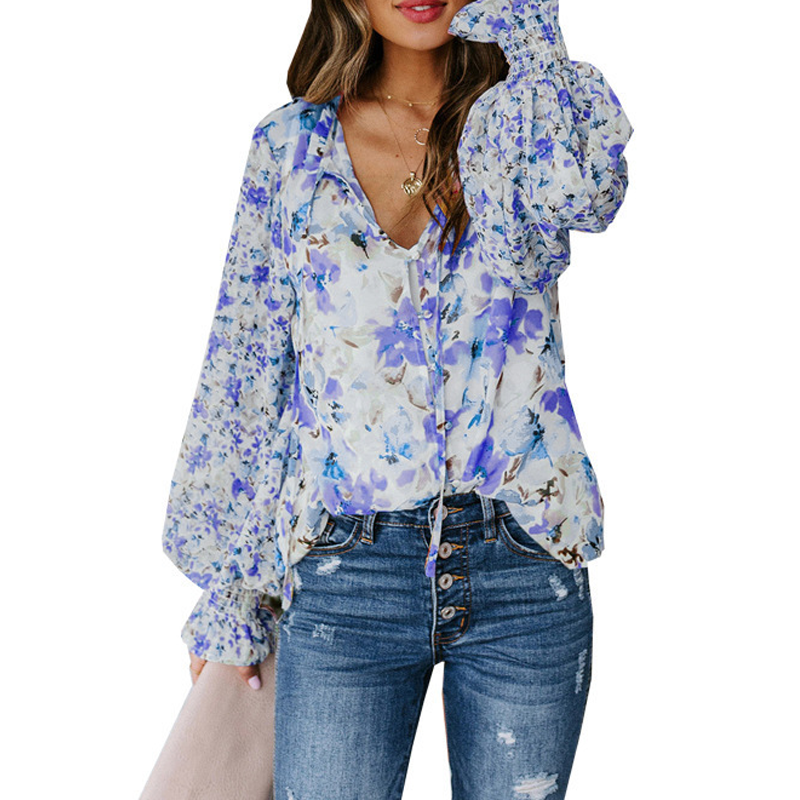 Women's Summer Floral Print V-Neck T-Shirt