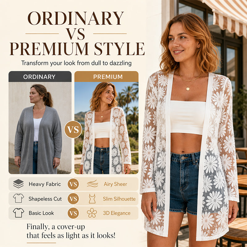 Women's Long Sleeve Sunflower Lace Mesh Cardigan