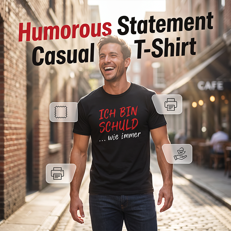 ⏳ LIMITED-TIME 50% OFF! 🖤Funny German Slogan Men’s Crew Neck T-Shirt, Casual Short Sleeve Black Daily Wear Top