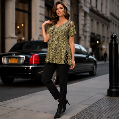 ⏳LAST DAY SALE ONLY ￡18.99!!🔥Women's Leopard Print Loose V-Neck T-Shirt