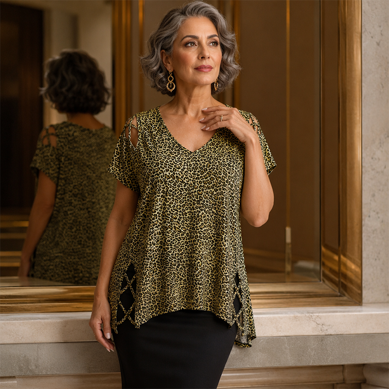 ⏳LAST DAY SALE ONLY ￡18.99!!🔥Women's Leopard Print Loose V-Neck T-Shirt