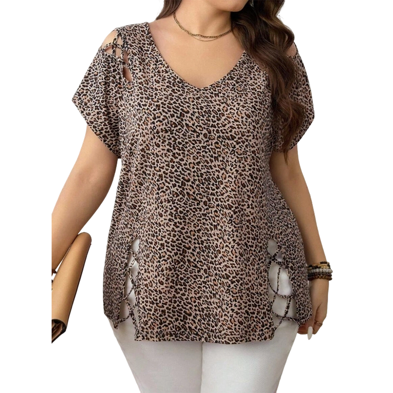 ⏳LAST DAY SALE ONLY ￡18.99!!🔥Women's Leopard Print Loose V-Neck T-Shirt