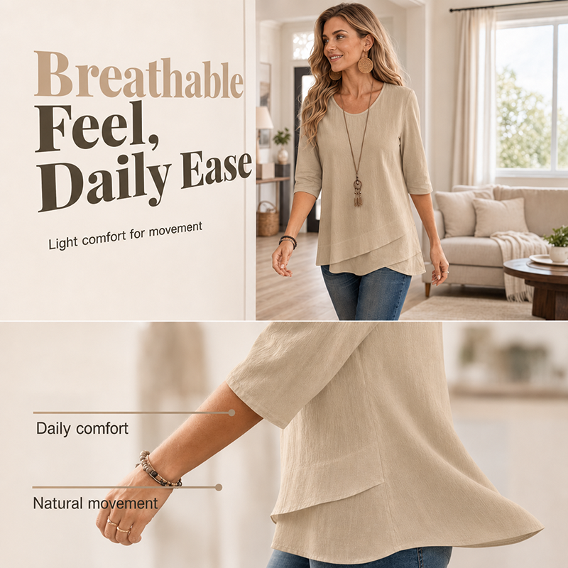 Women's Asymmetric Casual Solid Round Neck Top