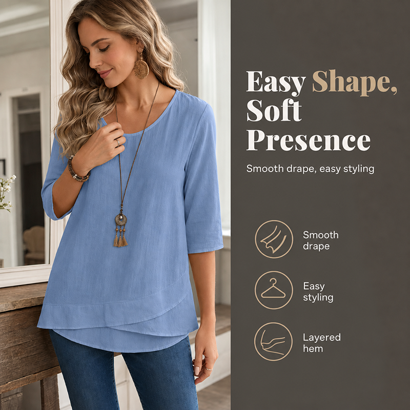 Women's Asymmetric Casual Solid Round Neck Top
