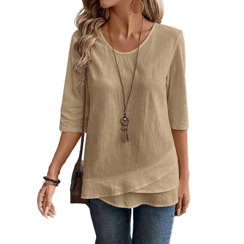 Women's Asymmetric Casual Solid Round Neck Top