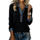 Women's Denim Collar Long Sleeve Patchwork Knit Top
