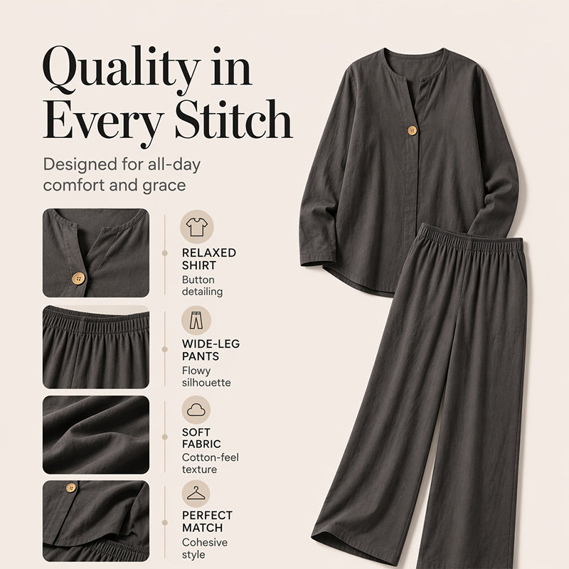 Women's Casual Shirt & Wide Leg Pants Set