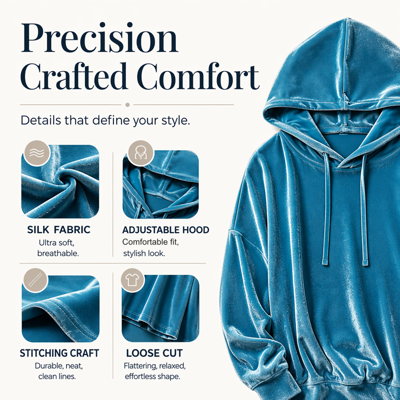 Women's Loose-Fit Velvet Drawstring Pullover Sweatshirt