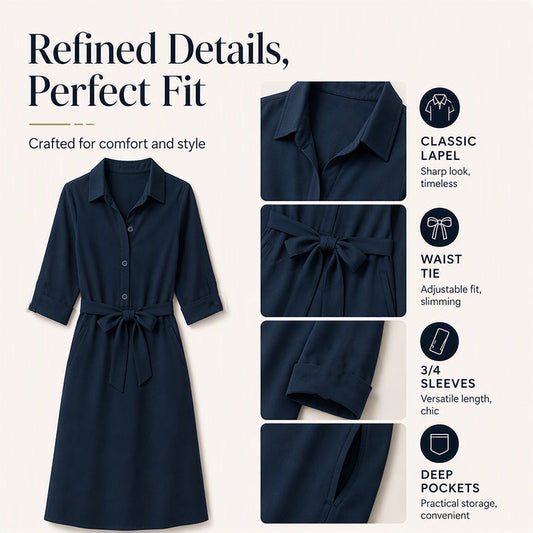 ✨Women's 3/4 Sleeve Shirt Dress with Belt– Effortless Elegance & Flattering Style 🤍