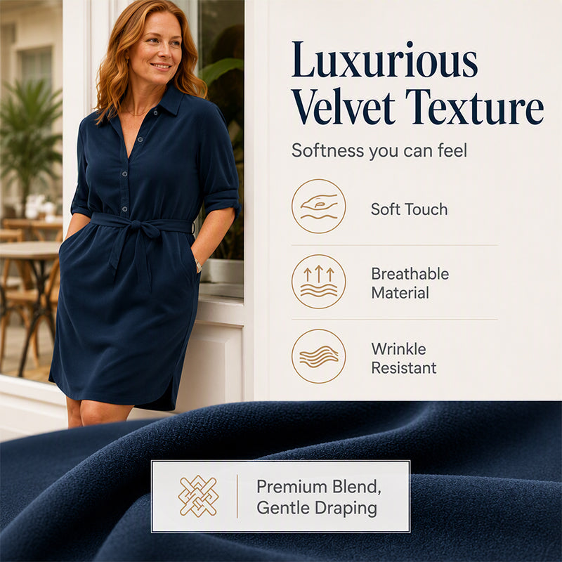 ✨Women's 3/4 Sleeve Shirt Dress with Belt– Effortless Elegance & Flattering Style 🤍