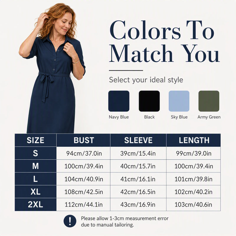 ✨Women's 3/4 Sleeve Shirt Dress with Belt– Effortless Elegance & Flattering Style 🤍
