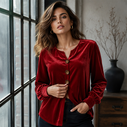 ✨🛍️Fresh Drop - Relaxed Velvet Blouse - Lightweight & Neat Finish for Everyday Elegance