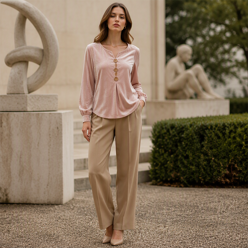 ✨🛍️Fresh Drop - Relaxed Velvet Blouse - Lightweight & Neat Finish for Everyday Elegance