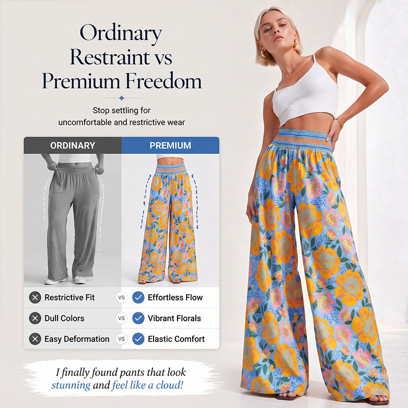 ⌛Limited-time offer-Women's Floral Print High-Waisted Wide-Leg Pants