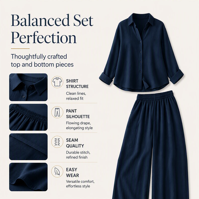 Women's Long Sleeve Shirt & Wide-Leg Pants Set