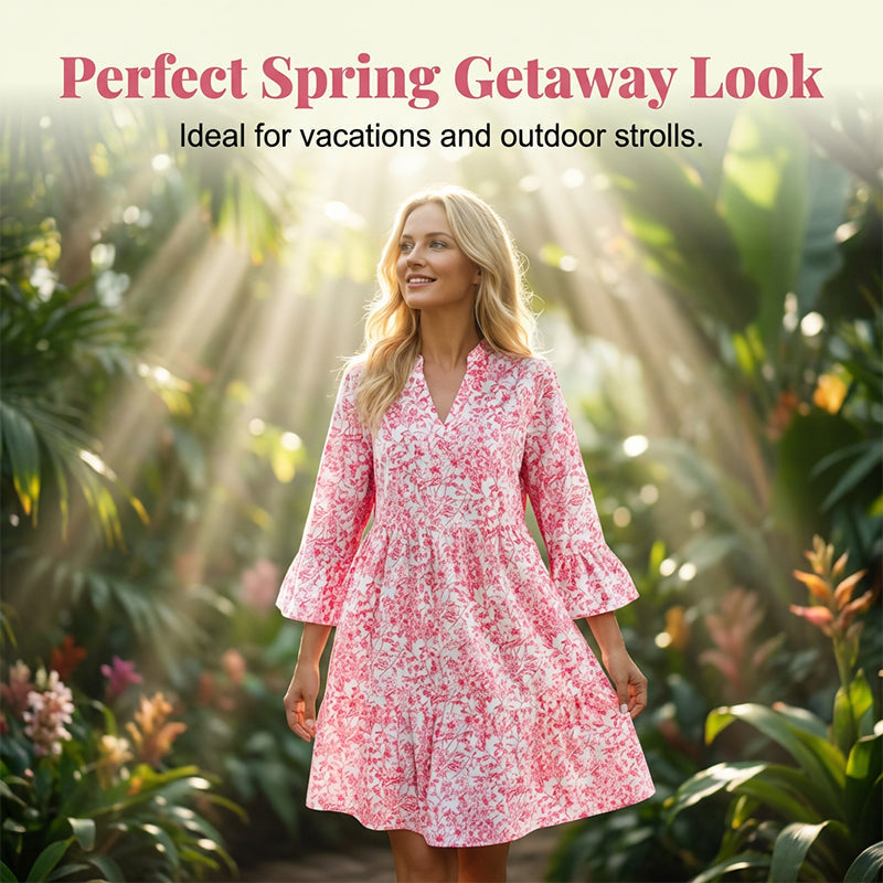 🏖️Summer Hot Sale 50% OFF🏝️👚Women's Floral Print V-Neck Tiered Dress✨