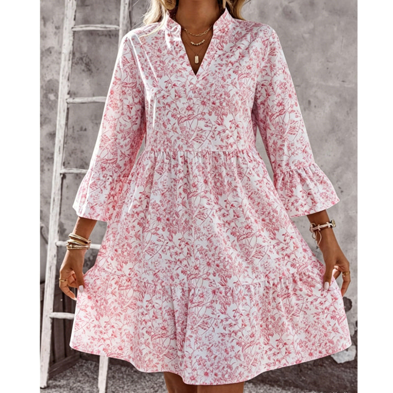 🏖️Summer Hot Sale 50% OFF🏝️👚Women's Floral Print V-Neck Tiered Dress✨