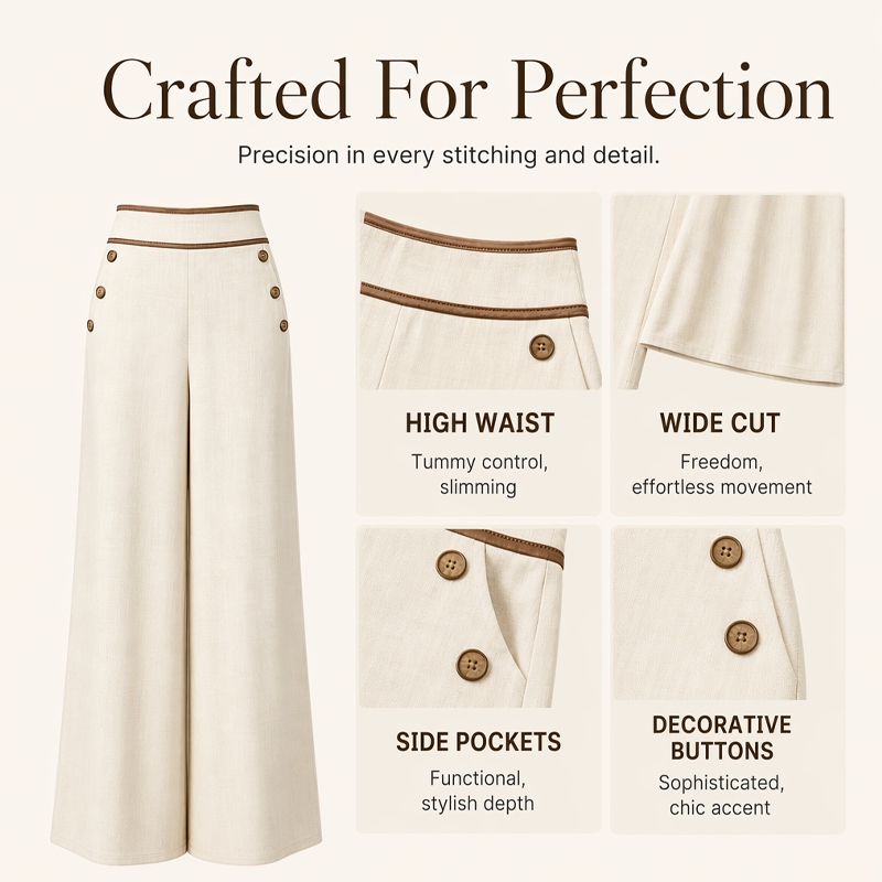 Women's High-Waisted Wide-Leg Pants with Contrast Trim