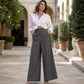 Women's High-Waisted Wide-Leg Pants with Contrast Trim