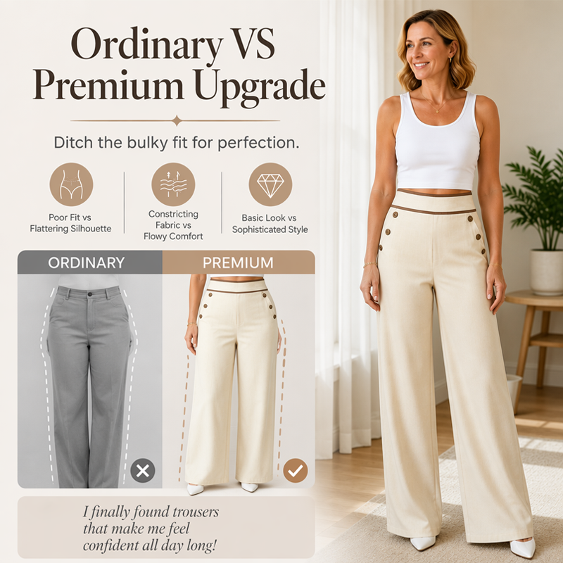 Women's High-Waisted Wide-Leg Pants with Contrast Trim