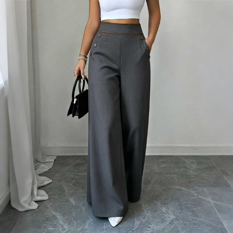 Women's High-Waisted Wide-Leg Pants with Contrast Trim