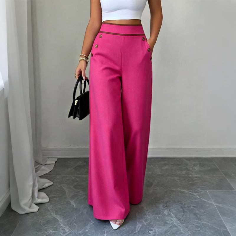 Women's High-Waisted Wide-Leg Pants with Contrast Trim