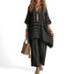 Women's Loose V-Neck Striped 2-Piece Casual Set