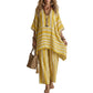 Women's Loose V-Neck Striped 2-Piece Casual Set
