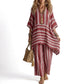 Women's Loose V-Neck Striped 2-Piece Casual Set