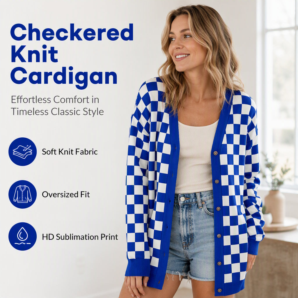 Women's Long Sleeve Plaid Knit Cardigan
