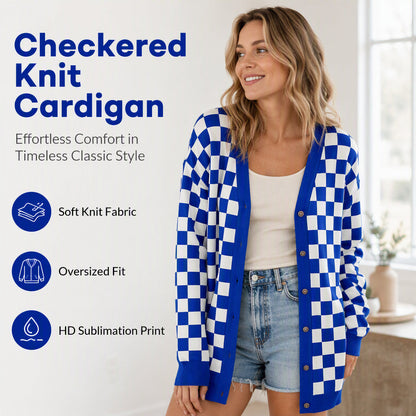 Women's Long Sleeve Plaid Knit Cardigan