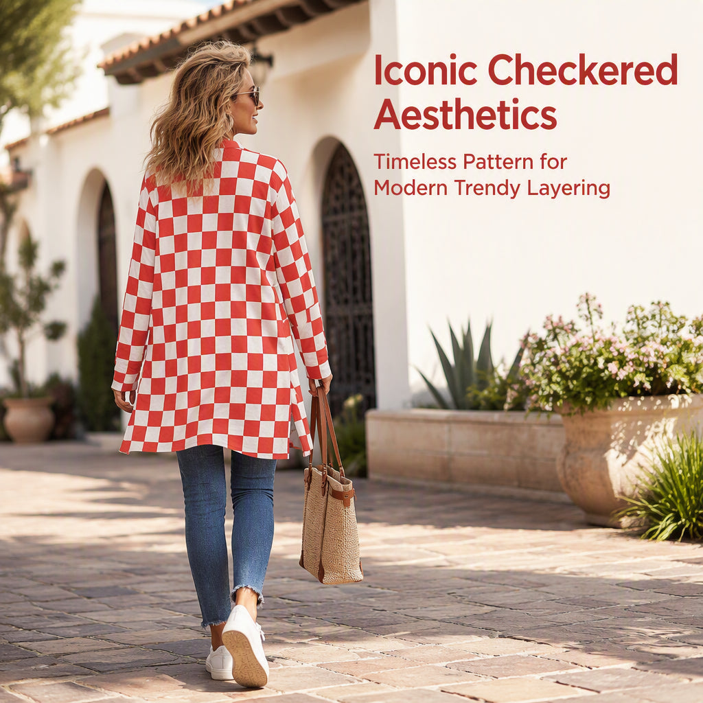 Women's Long Sleeve Plaid Knit Cardigan