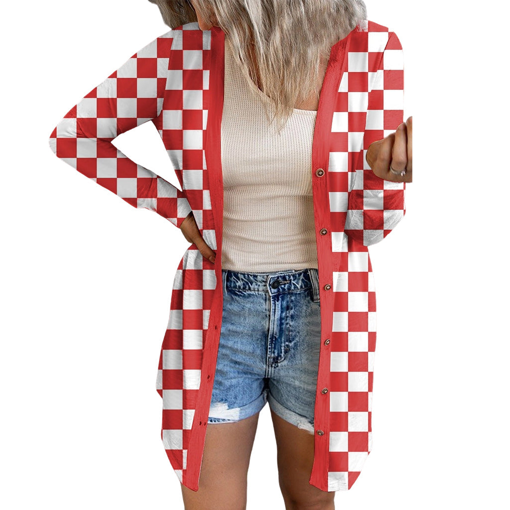 Women's Long Sleeve Plaid Knit Cardigan