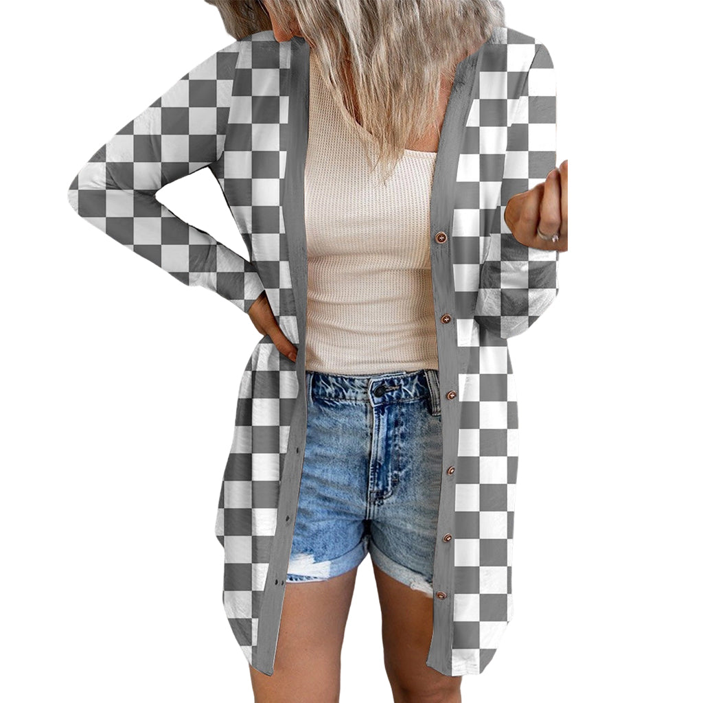Women's Long Sleeve Plaid Knit Cardigan