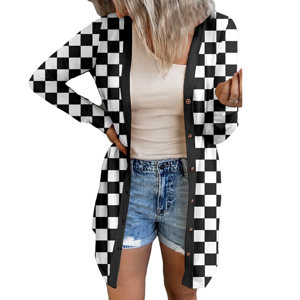 Women's Long Sleeve Plaid Knit Cardigan