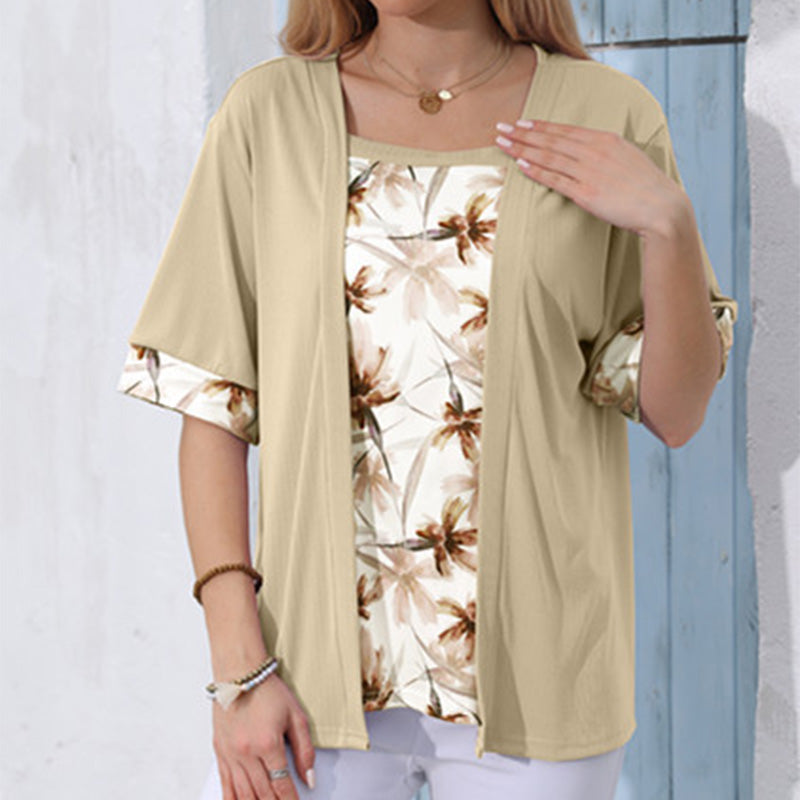Floral Printed Mock 2-Piece Top