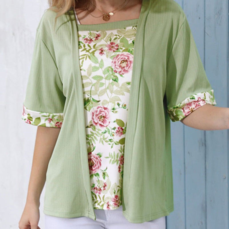Floral Printed Mock 2-Piece Top