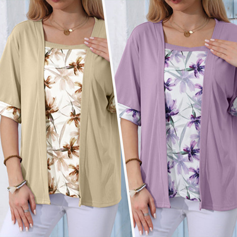 Floral Printed Mock 2-Piece Top