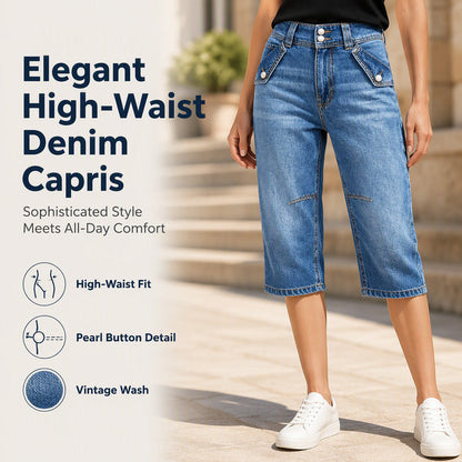 Women's High Waisted Knee Length Jean Shorts