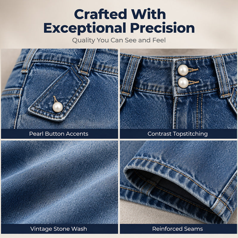 Women's High Waisted Knee Length Jean Shorts