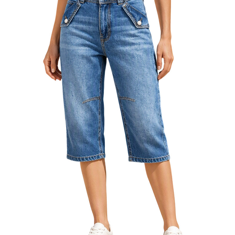 Women's High Waisted Knee Length Jean Shorts