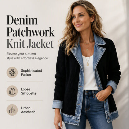 ⌛Limited-time offer-Women’s Elegant Denim Spliced Ribbed Knit Coat