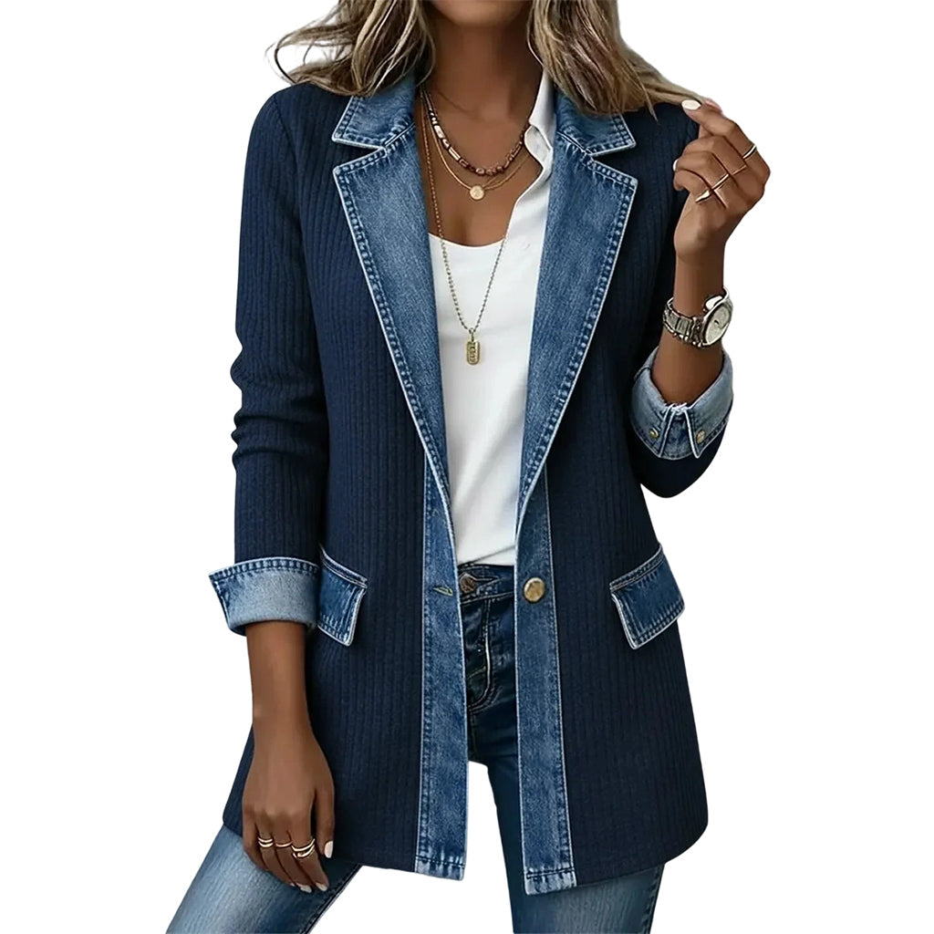 ⌛Limited-time offer-Women’s Elegant Denim Spliced Ribbed Knit Coat